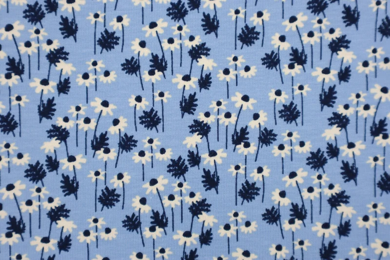 Baumwolljersey Blumenwiese - hellblau