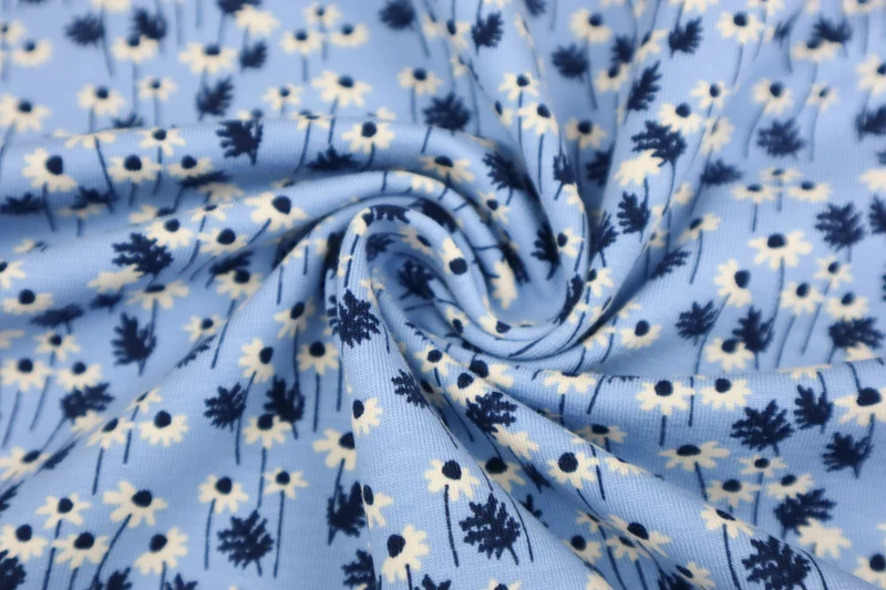 Baumwolljersey Blumenwiese - hellblau