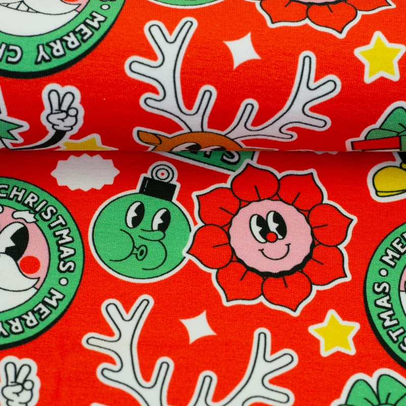 Sweatshirtstoff Holly Happy X-Mas Holidays