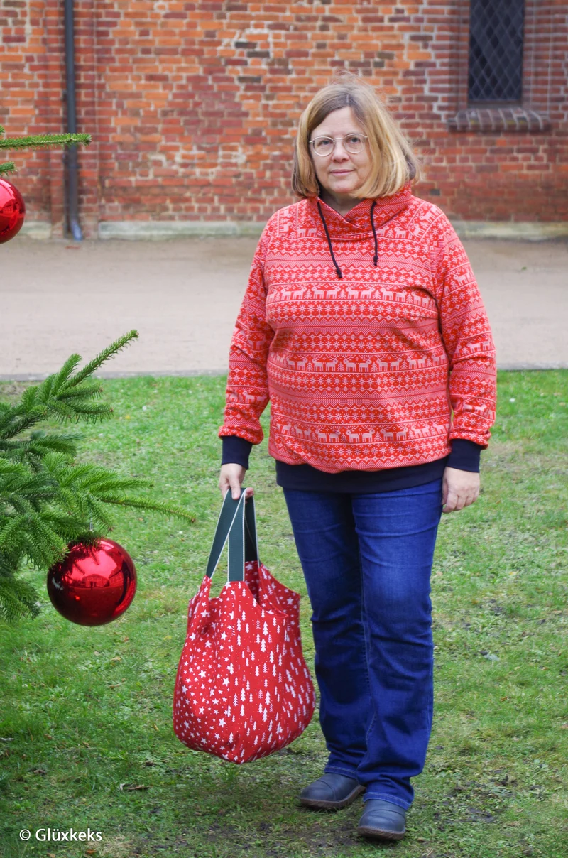 Sweatshirtstoff Holly Kreuzstich Rentiere