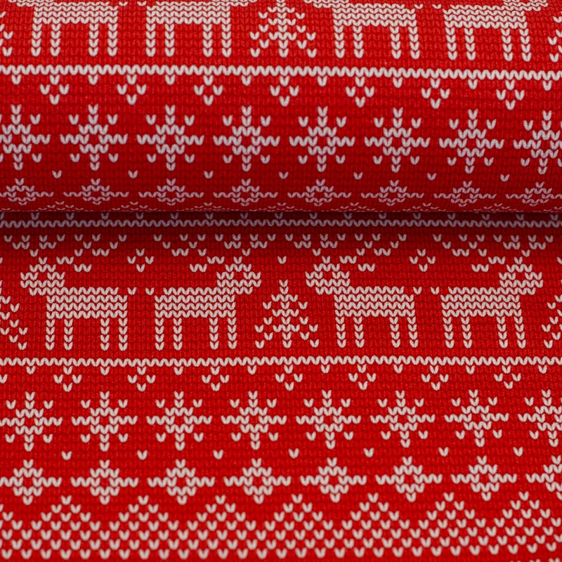 Sweatshirtstoff Holly Kreuzstich Rentiere