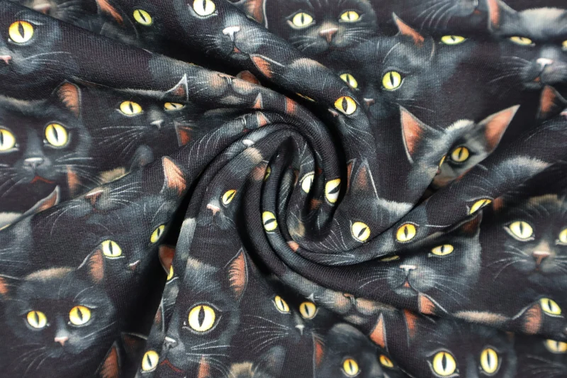 French Terry Digital Eyes on You - Black Cats