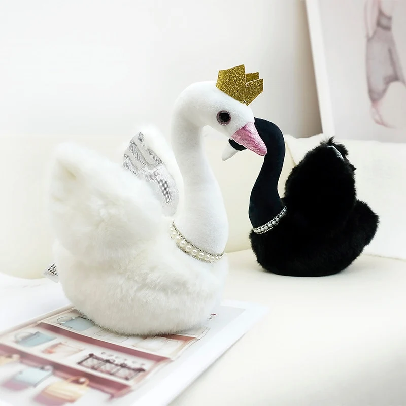 Wundervoller Weißer oder Schwarzer Schwan als Stofftier mit Krone (ca. 28cm)