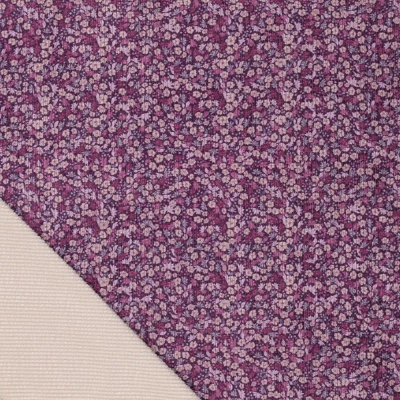 Stretch Feincord Ditsy Flower - lila