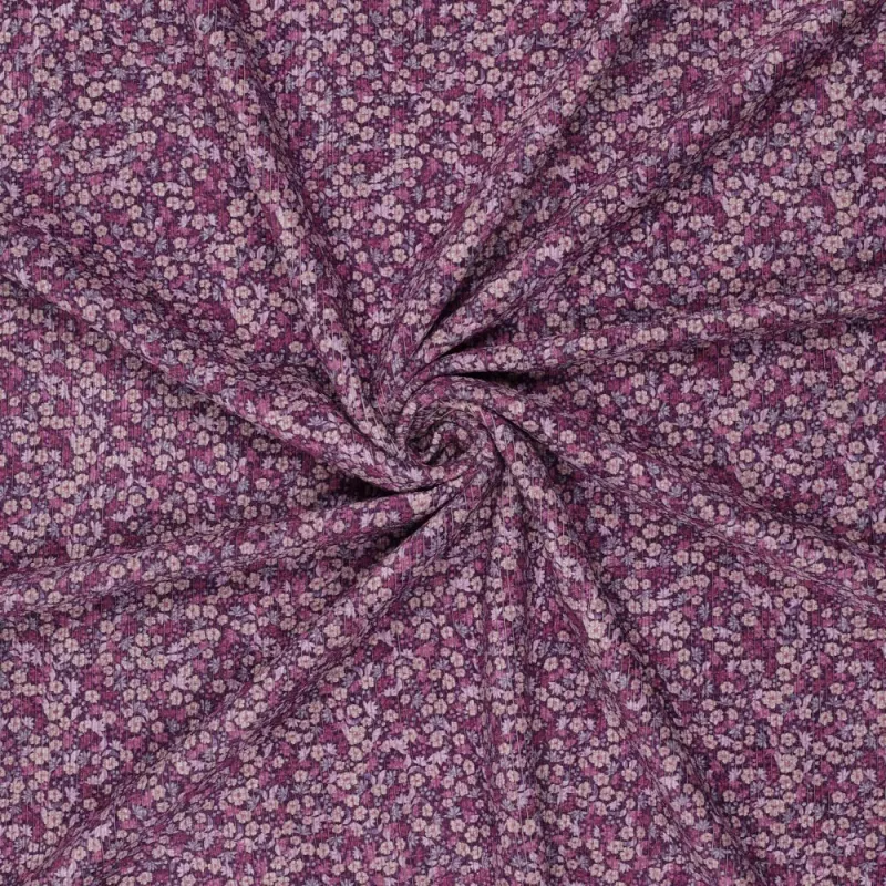 Stretch Feincord Ditsy Flower - lila
