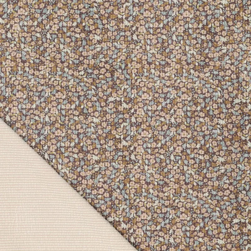 Stretch Feincord Ditsy Flower - braun