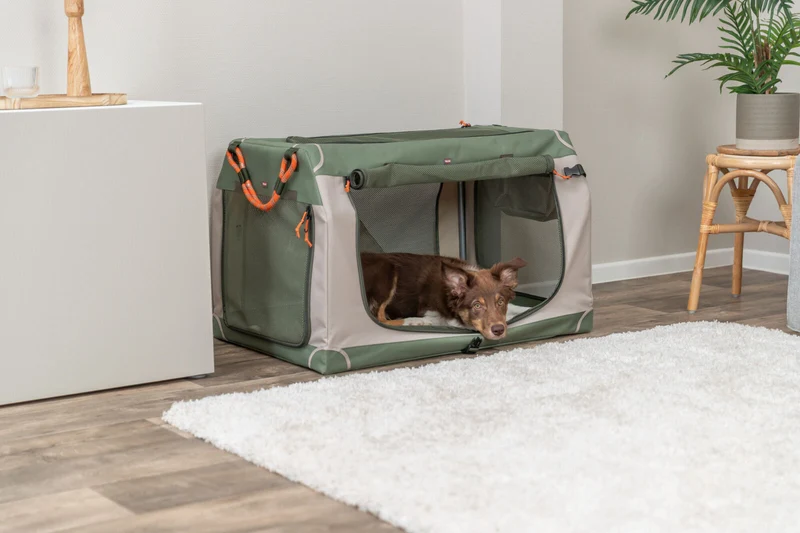 Faltbare Hundebox Comfy mit abnehmbarer Außentasche und Netzstoff