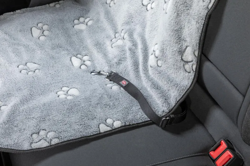 Graue Autoschondecke mit Pfotenprint für Vorder- & Rücksitz