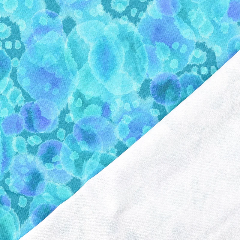 French Terry angeraut Digital Batik Bubbles - türkis