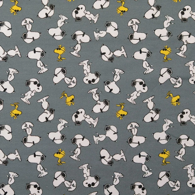 Lizenz Baumwolljersey Digital Peanuts - grau