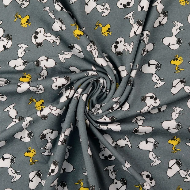 Lizenz Baumwolljersey Digital Peanuts - grau