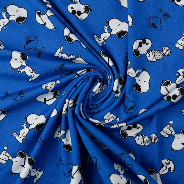 Lizenz Baumwolljersey Digital Peanuts Snoopy- blau