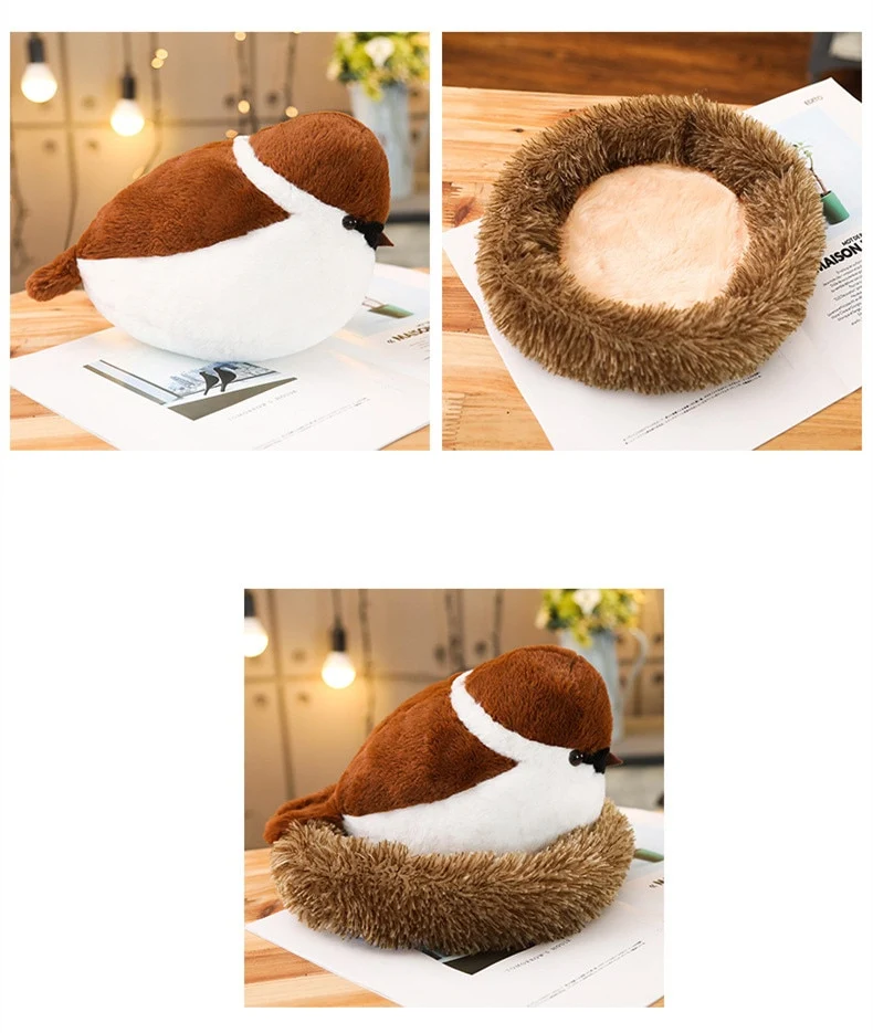 Niedlicher Sperling Stofftier mit Nest