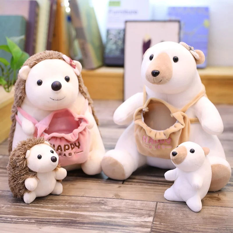 Süße Kuscheltiere mit Baby Stofftieren (Panda, Känguru, Pangolin, Igel, Polarbär) ca. 25cm