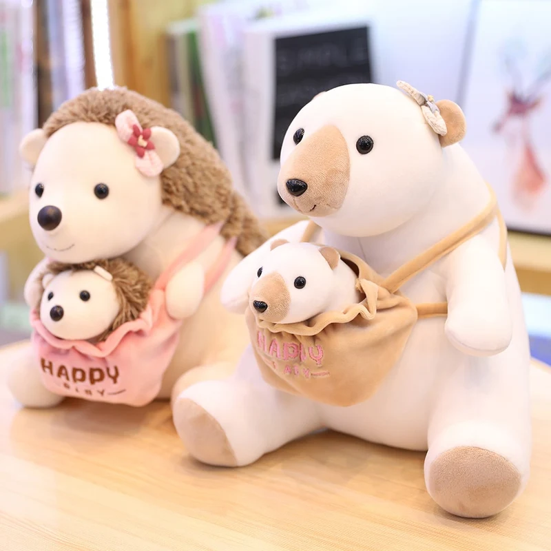 Süße Kuscheltiere mit Baby Stofftieren (Panda, Känguru, Pangolin, Igel, Polarbär) ca. 25cm