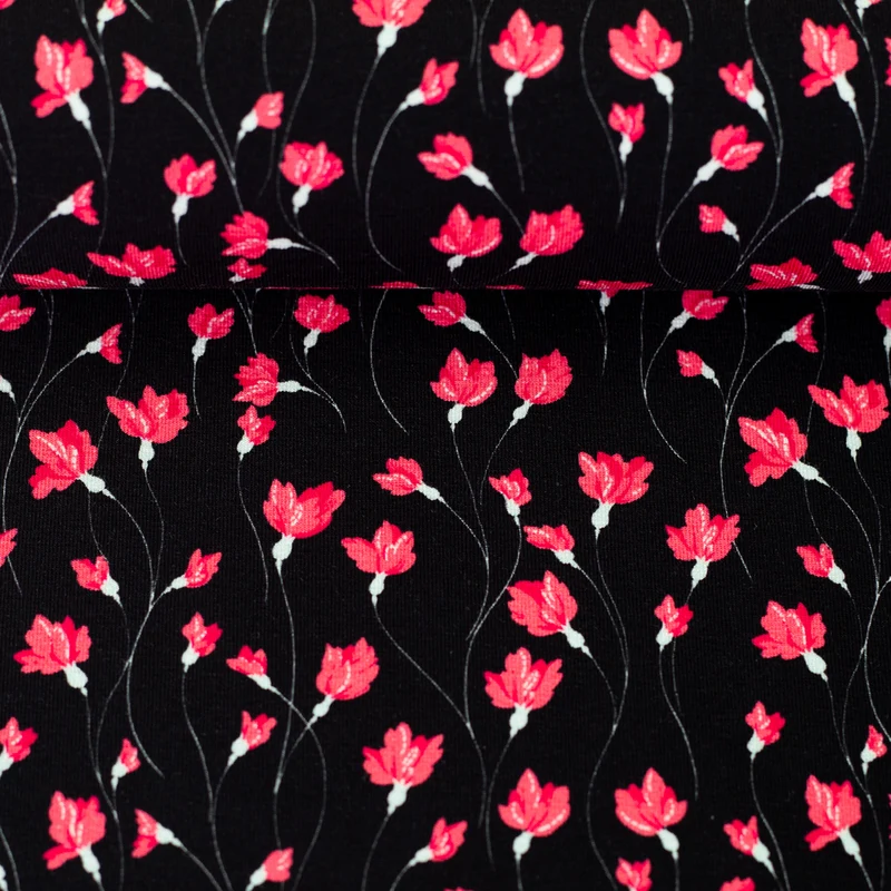 Baumwolljersey Leska Flower - 299 schwarz
