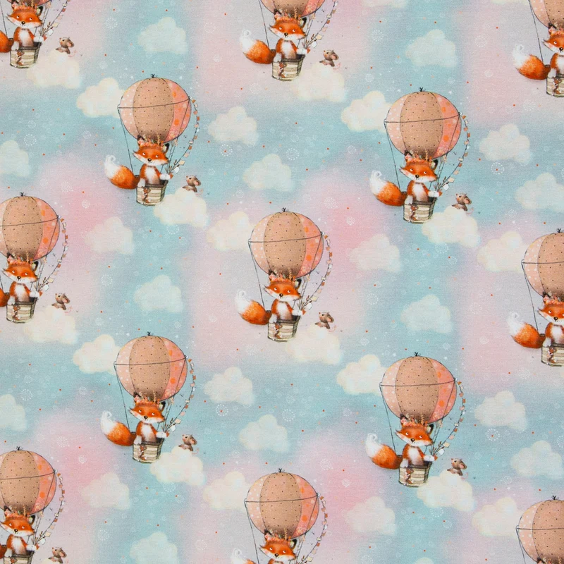 French Terry Little Fox & Friends - 842 rosa/blau