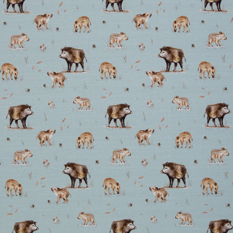 Baumwolljersey Life in the Forest by Christiane Zielinski - Wildschweine - 261 mint