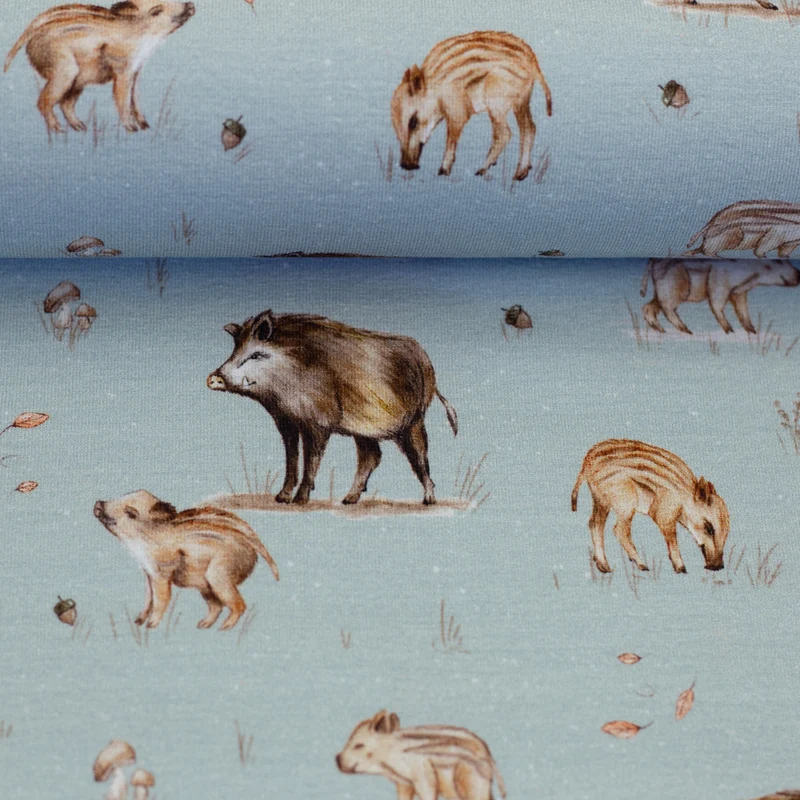 Baumwolljersey Life in the Forest by Christiane Zielinski - Wildschweine - 261 mint