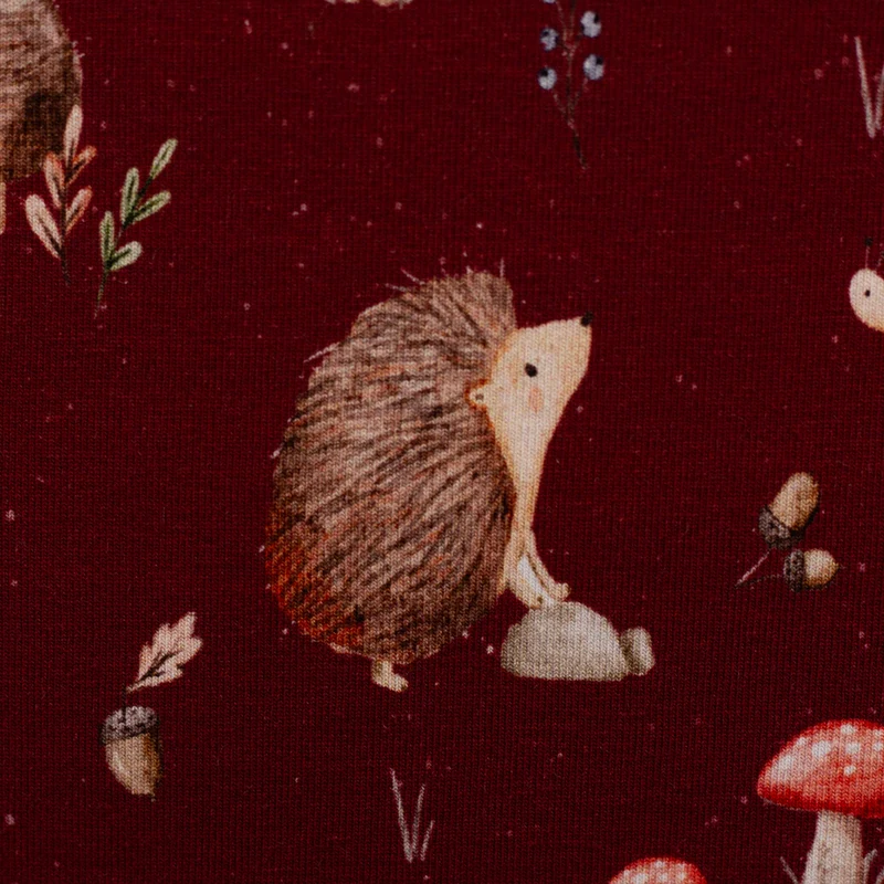 Baumwolljersey Life in the Forest by Christiane Zielinski - Igel - 339 dunkelrot