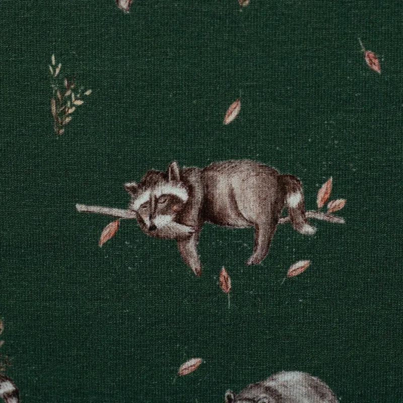 Baumwolljersey Life in the Forest by Christiane Zielinski - Waschbären - 564 grün