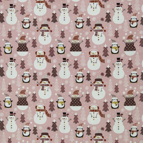 Baumwoll Webware Belle Pinguine und Schneemänner