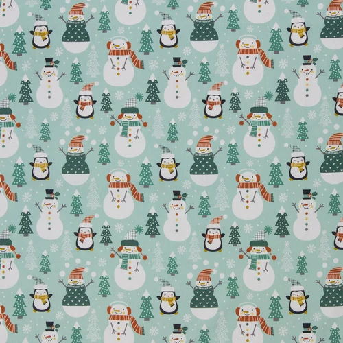 Baumwoll Webware Belle Pinguine und Schneemänner