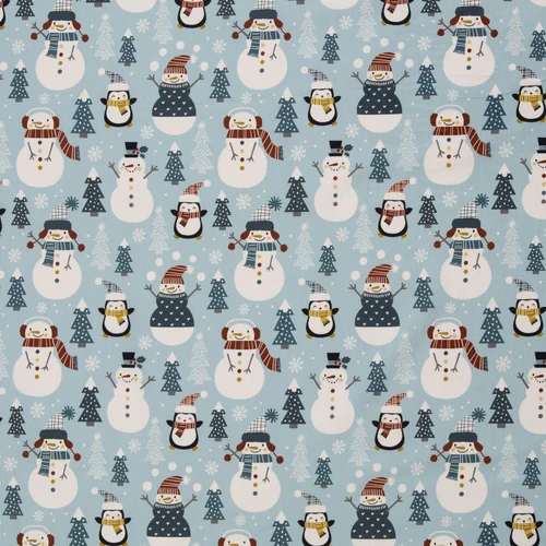 Baumwoll Webware Belle Pinguine und Schneemänner