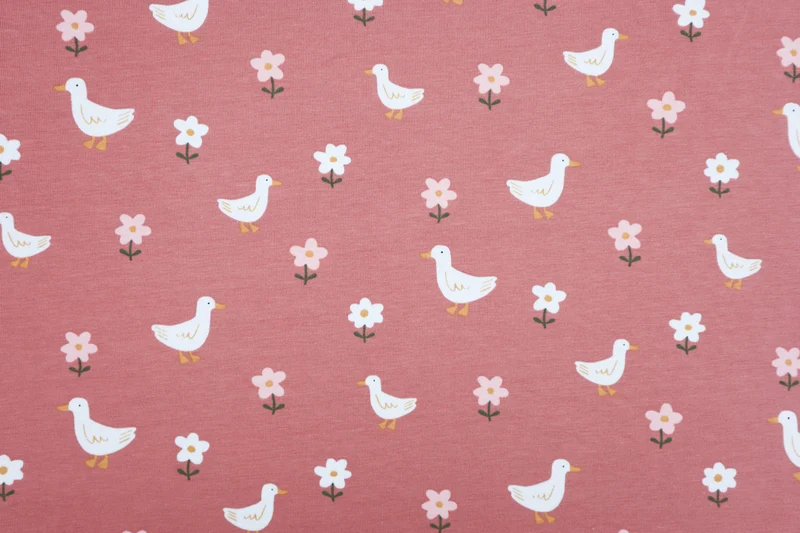 Baumwolljersey Ducks and Flowers GOTS