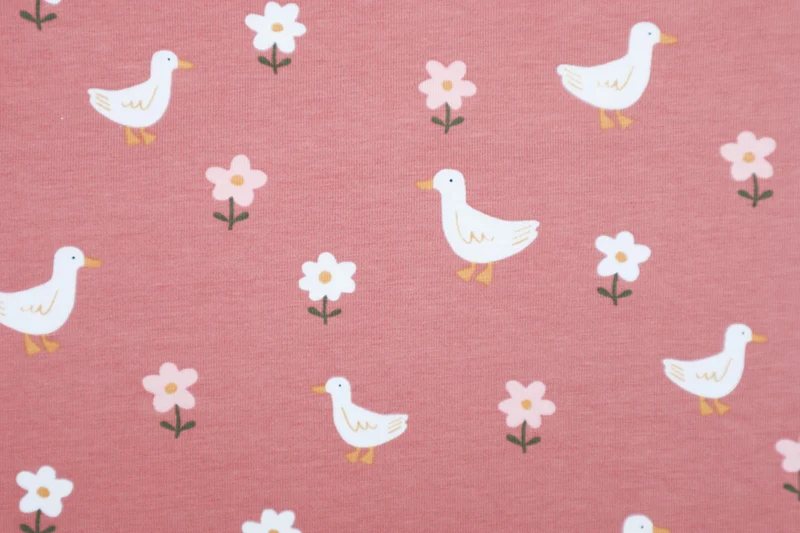 Baumwolljersey Ducks and Flowers GOTS