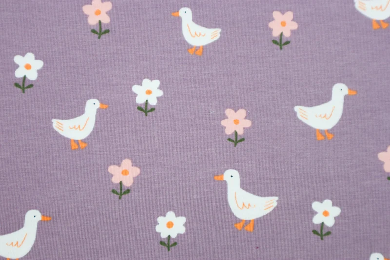 Baumwolljersey Ducks and Flowers GOTS