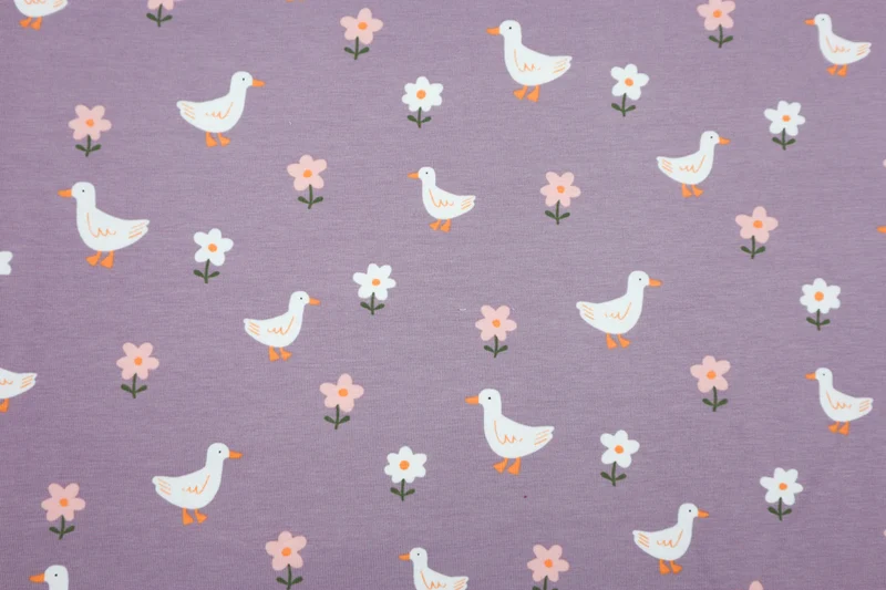 Baumwolljersey Ducks and Flowers GOTS