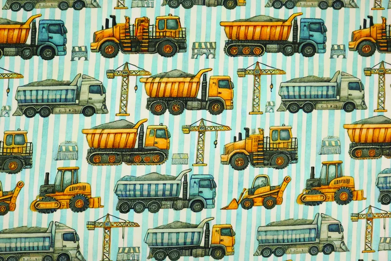 Baumwolljersey Digital Baufahrzeuge