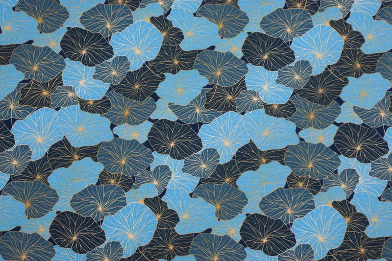 Baumwolljersey Blue Leaves Fräulein von Julie 3928