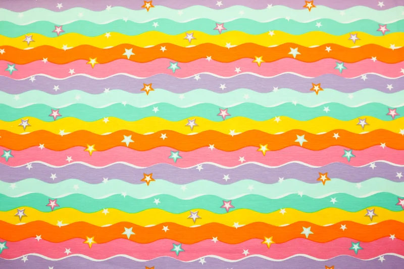 Baumwolljersey Rainbow Waves & Stars