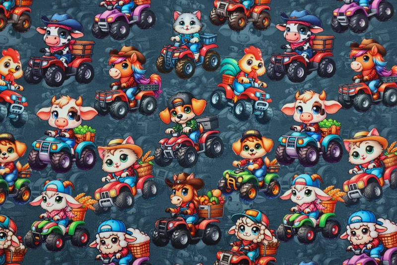 French Terry Digital Funny Farm Animals