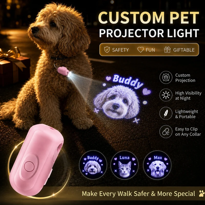 Individuell gestaltete Halsband-Projektorlampe für Haustiere, personalisiertes Nachtlicht für Hunde, LED-Licht gegen das Verlaufen und Geschenk für Tierfreunde (ohne Halsband)