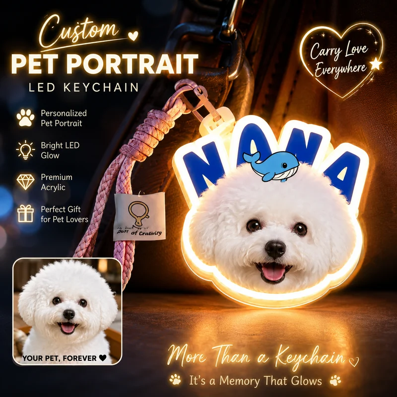 Personalisierter LED-Schlüsselanhänger mit Haustierporträt – Individuell gestalteter, beleuchteter Taschenanhänger mit Foto von Hund oder Katze
