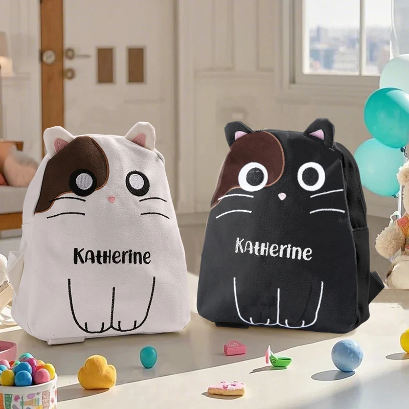 Name Stickerei Rucksack Katze - Geschenk für Kinder