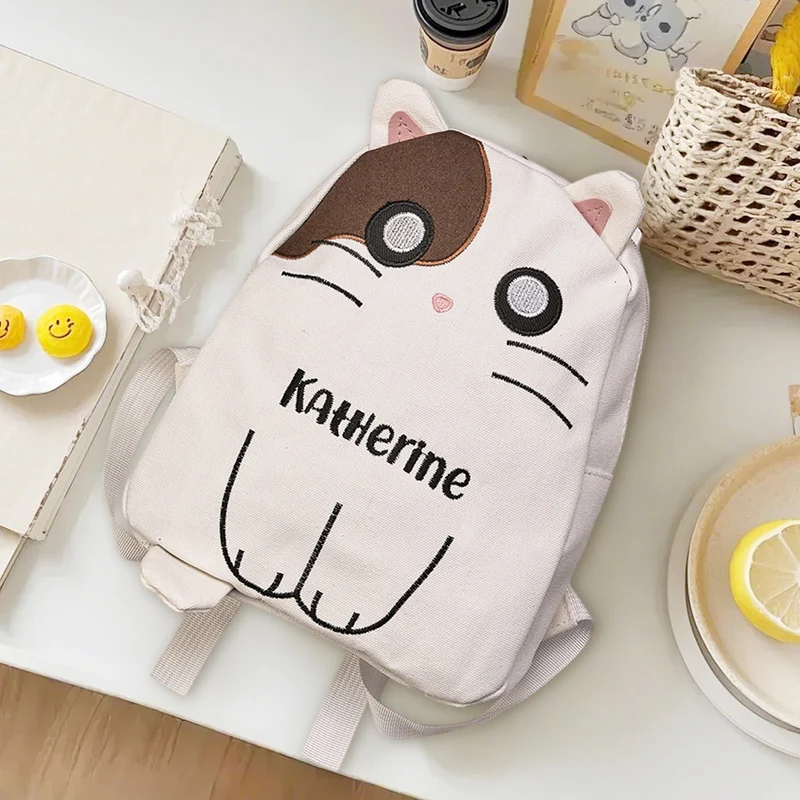 Name Stickerei Rucksack Katze - Geschenk für Kinder