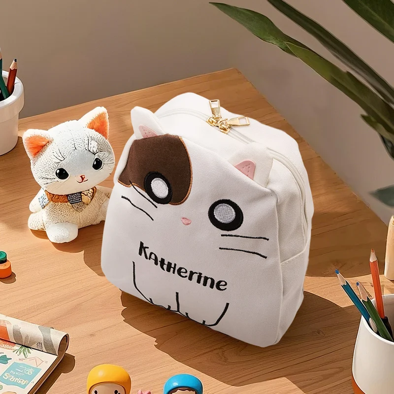 Name Stickerei Rucksack Katze - Geschenk für Kinder