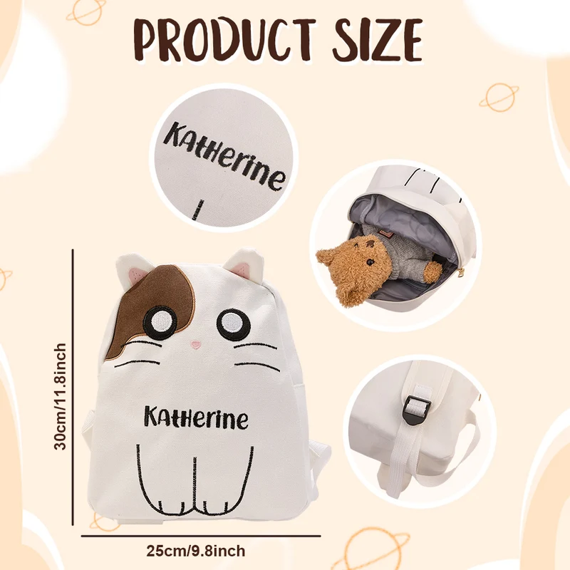 Name Stickerei Rucksack Katze - Geschenk für Kinder