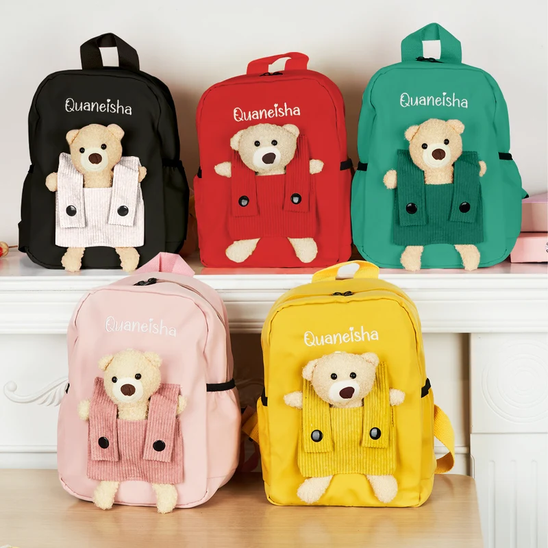 Personalisierte Name Stickerei Rucksack mit Bär - Geschenk für Kinder