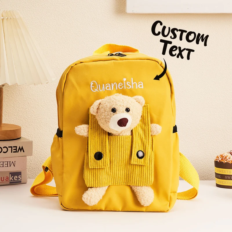 Personalisierte Name Stickerei Rucksack mit Bär - Geschenk für Kinder