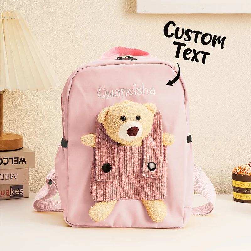 Personalisierte Name Stickerei Rucksack mit Bär - Geschenk für Kinder