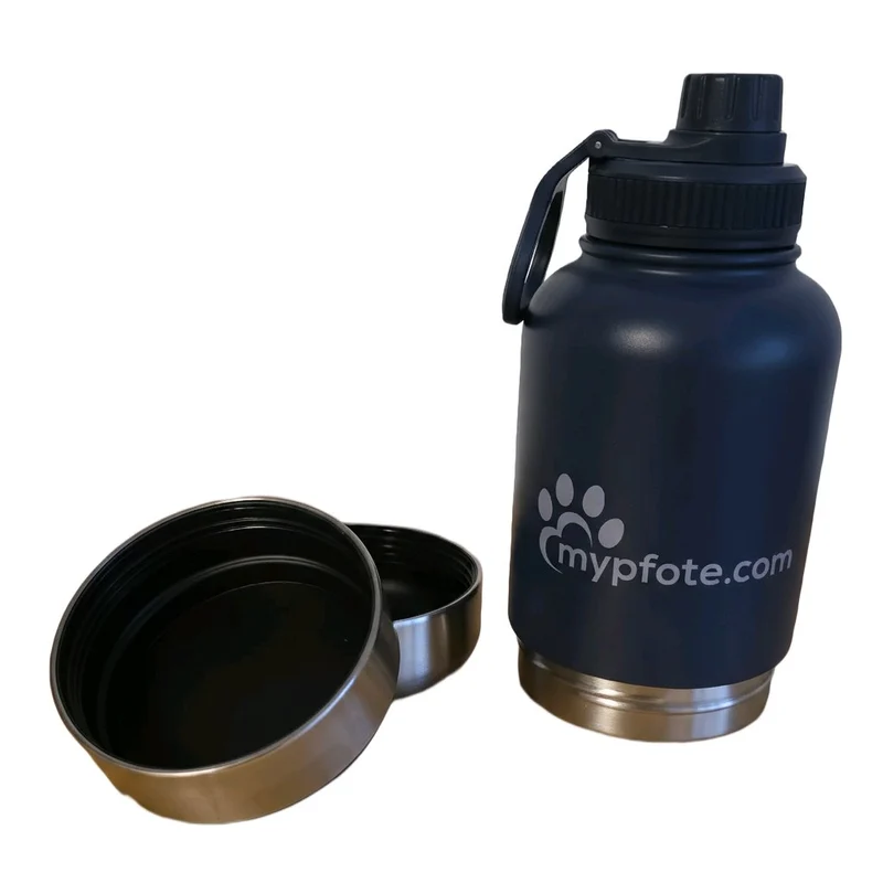 Hunde Trinkflasche, 3-in-1 . Wasser & Futter für unterwegs aus Edelstahl, 950ml