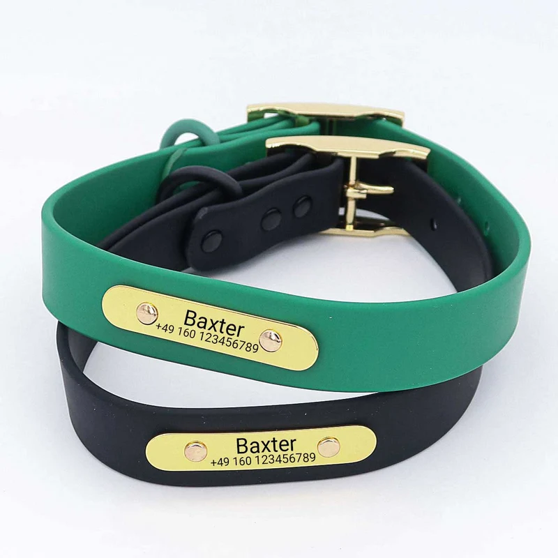 Wasserfestes Biothane Hundehalsband "Baxter" mit Gravur – Name & Telefonnummer – Outdoor – Grün oder Schwarz – S, M, L