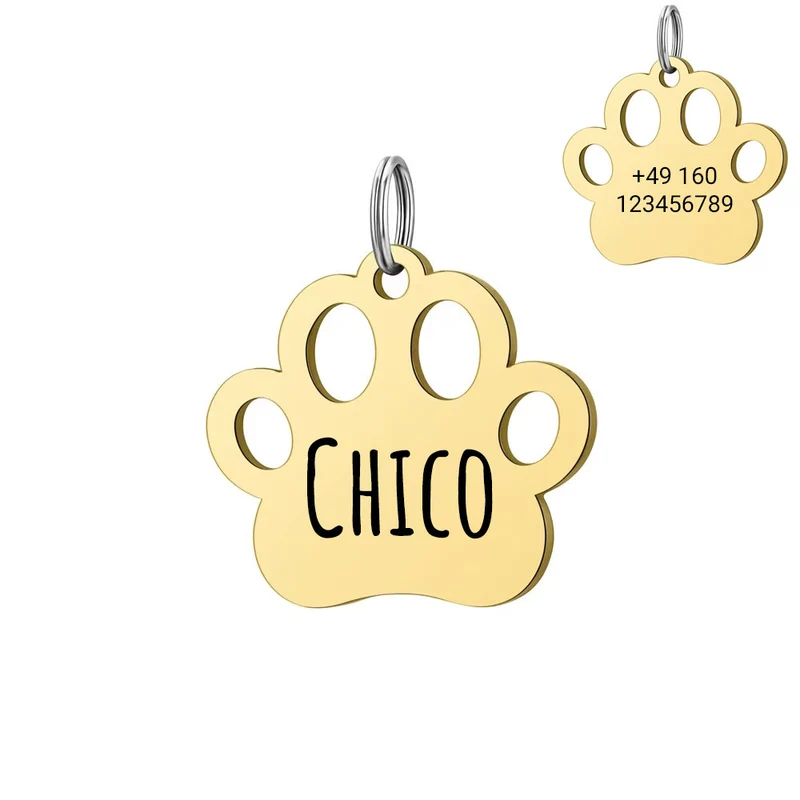 Personalisierte Hundemarke mit Gravur aus Edelstahl – Name & Telefonnummer – 30 mm – Gold, Silber & Rosé