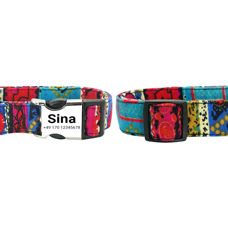 Hundehalsband „Sina“ – Personalisiert mit Namen & Nummer | Verstellbar, bunt & robust