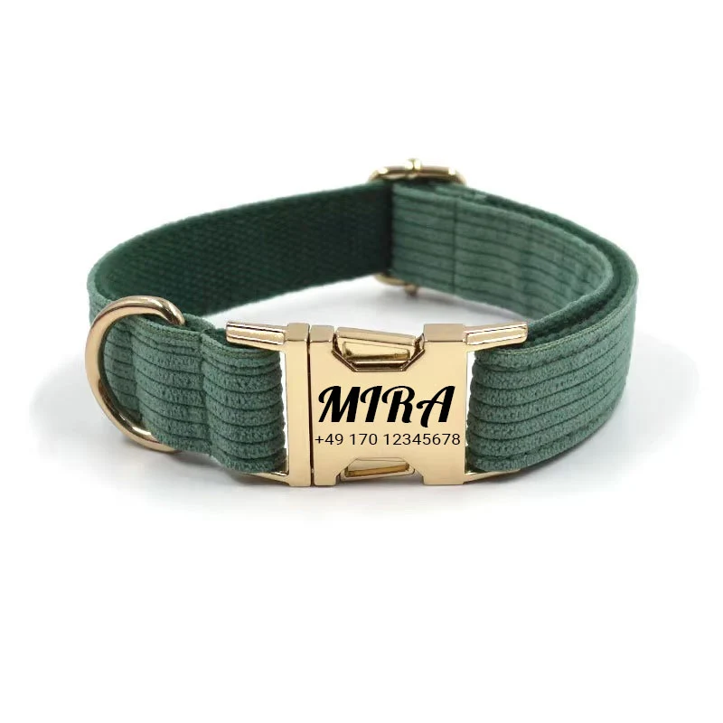 Personalisiertes Cord-Hundehalsband "Mira" mit Gravur | Verfügbar in Grau, Pink & Grün